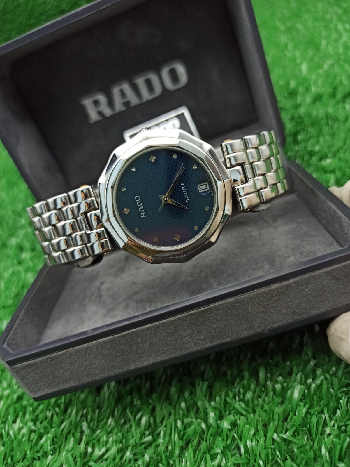 FULL SET VINTAGE RADO FLORENCE BLUE WATCH SWISS MADE 80s MEN & RARE & CLASSIC