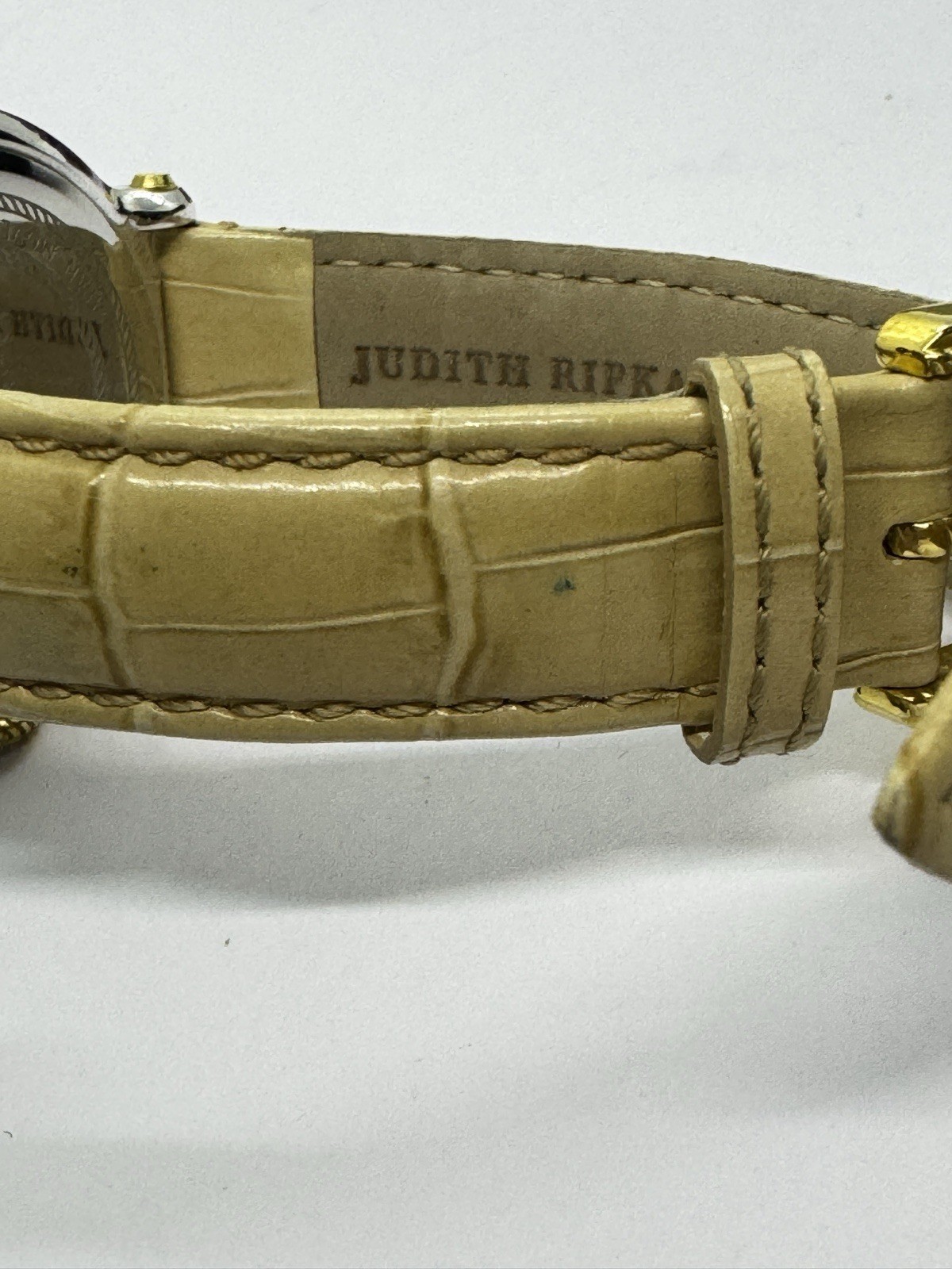 Judith Ripka Floating Crystal Watch Tan Leather approx 6-8″ Needs Battery