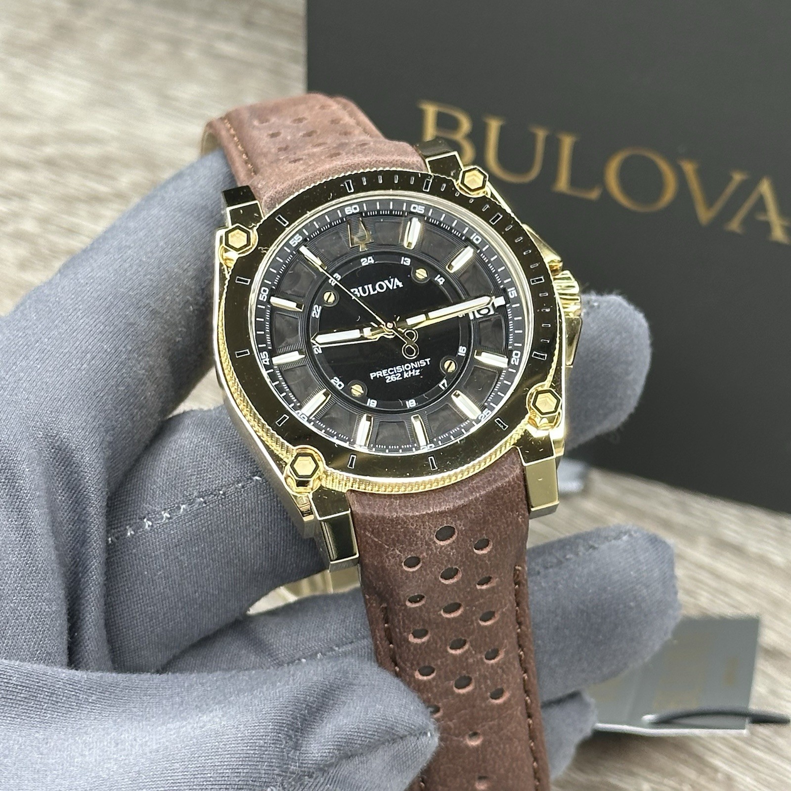 NEW✅262KHz✅ Bulova Icon Precisionist Gold Case Brown Men’s Watch 40mm 97B216