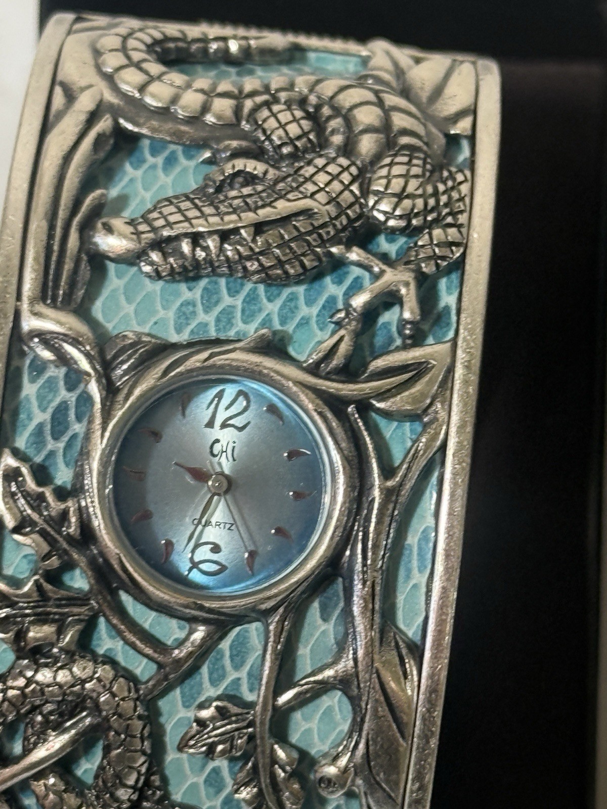 Chi By Falchi Garden Of Eden Silver tone Reptile Cuff Watch bangle BRACELET NEW