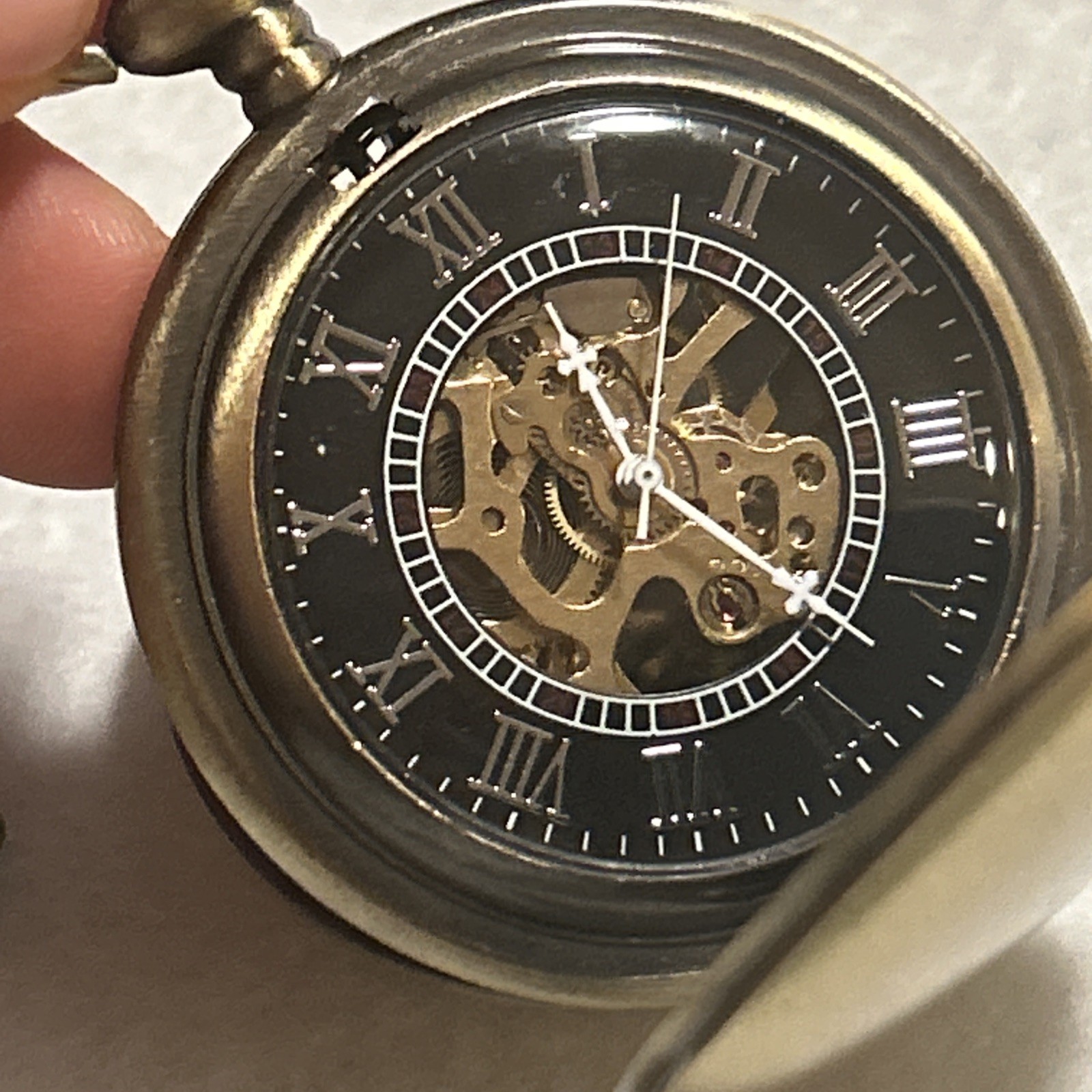 Men’s Pocket Watch Mechanical Black Steampunk Skeleton Retro Chain Luxury Dial