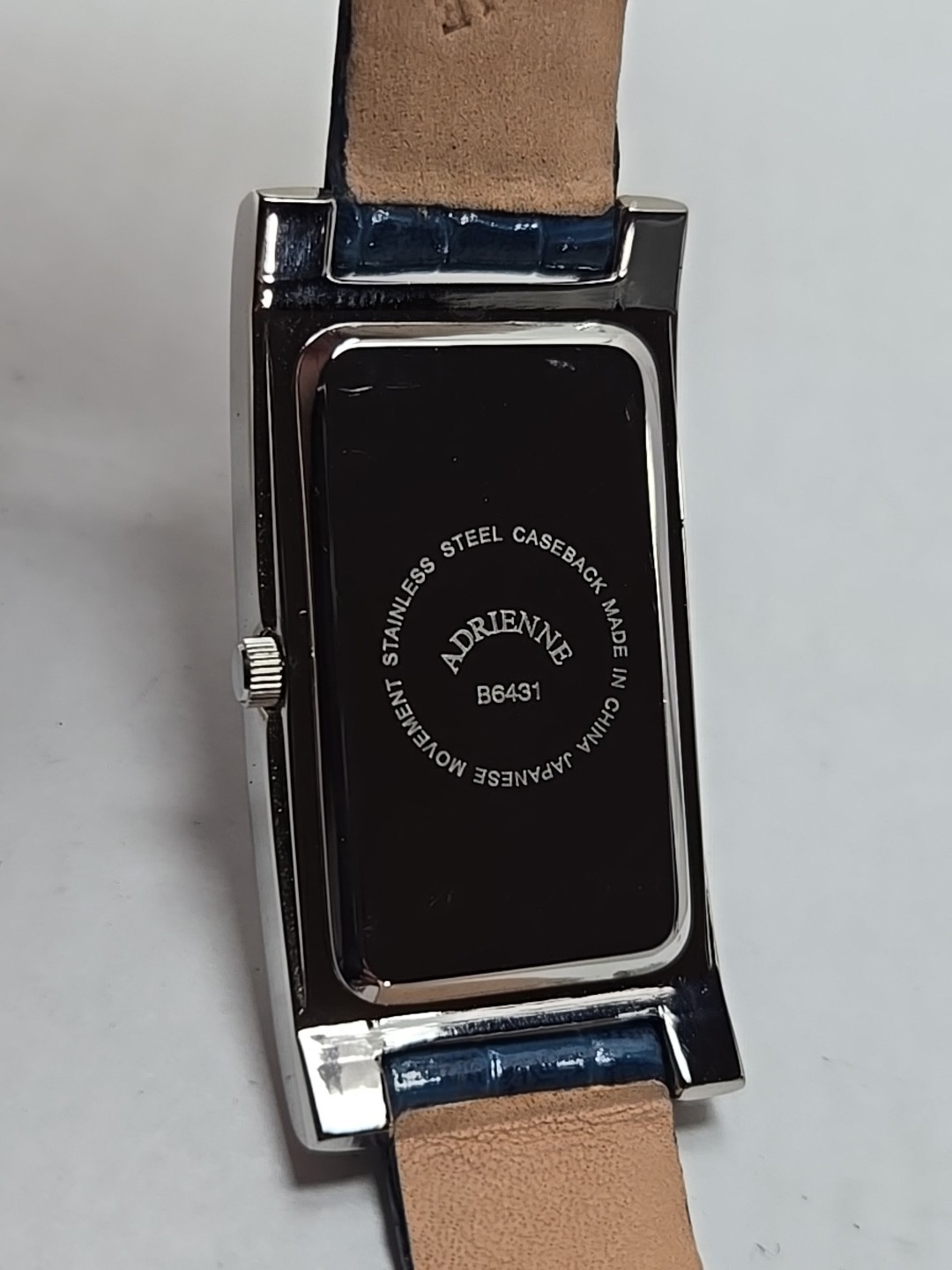 Adrienne Crystal Bezel Blue Alligator Leather Strap Womens Watch New Battery