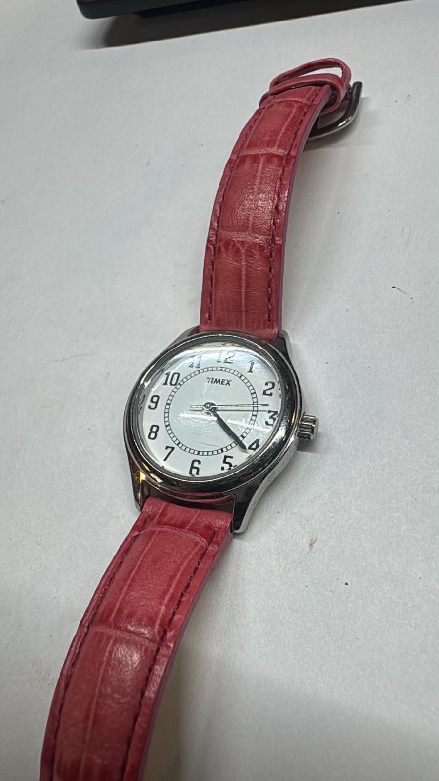 28mm SS Ladies Timex quartz w/ Pink strap New battery
