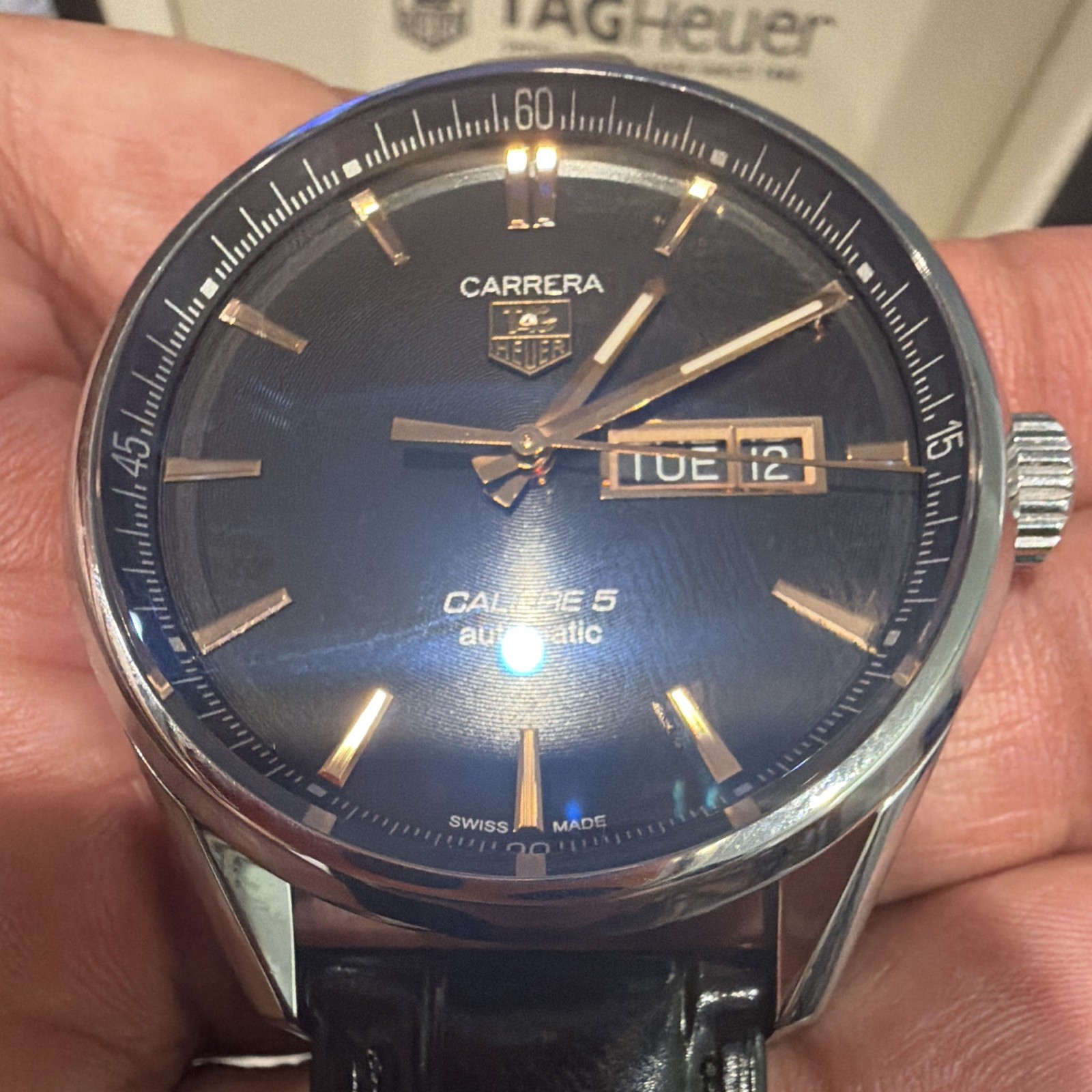 TAG Heuer Carrera Calibre 5 Automatic 41mm Blue Dial Day/Date 100m Box