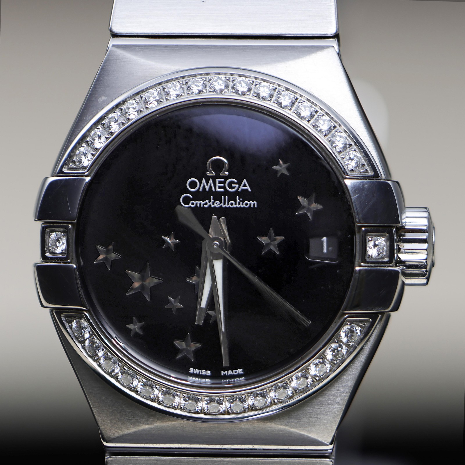 Omega Constellation 27mm Diamond Bezel Black Star Dial Steel Watch 2022 Full Set