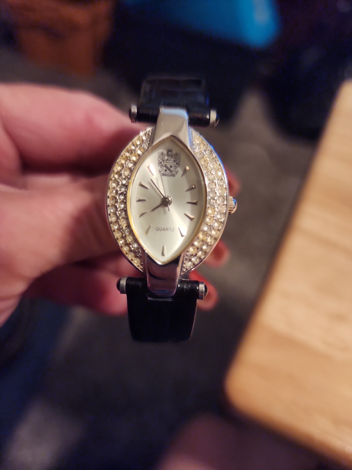 Paolo Gucci Womans Gemmed Stainless Steel and Leather Wristwatch