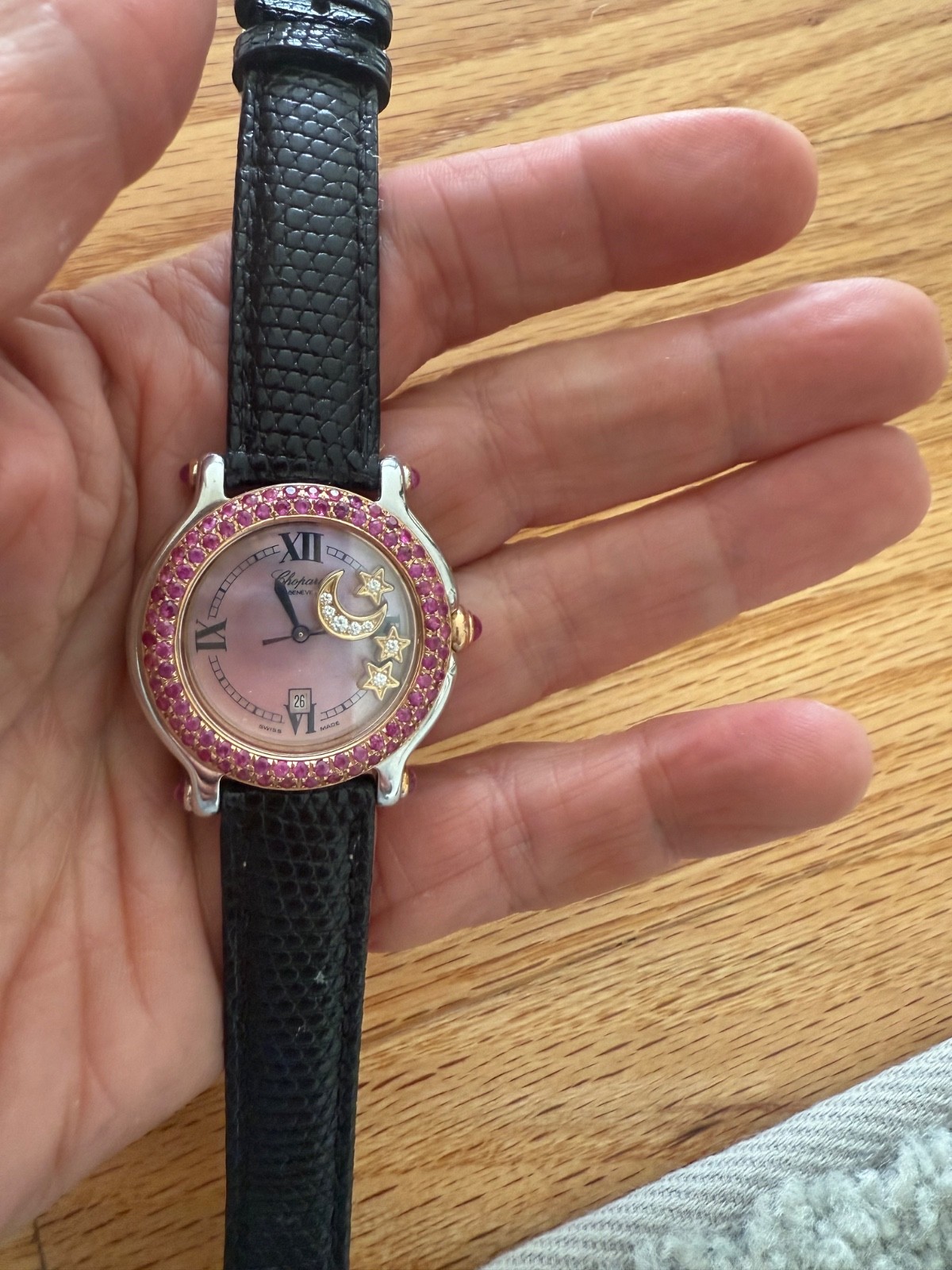 Chopard Vintage Happy Sport Watch ruby bezzle moon and stars 18k
