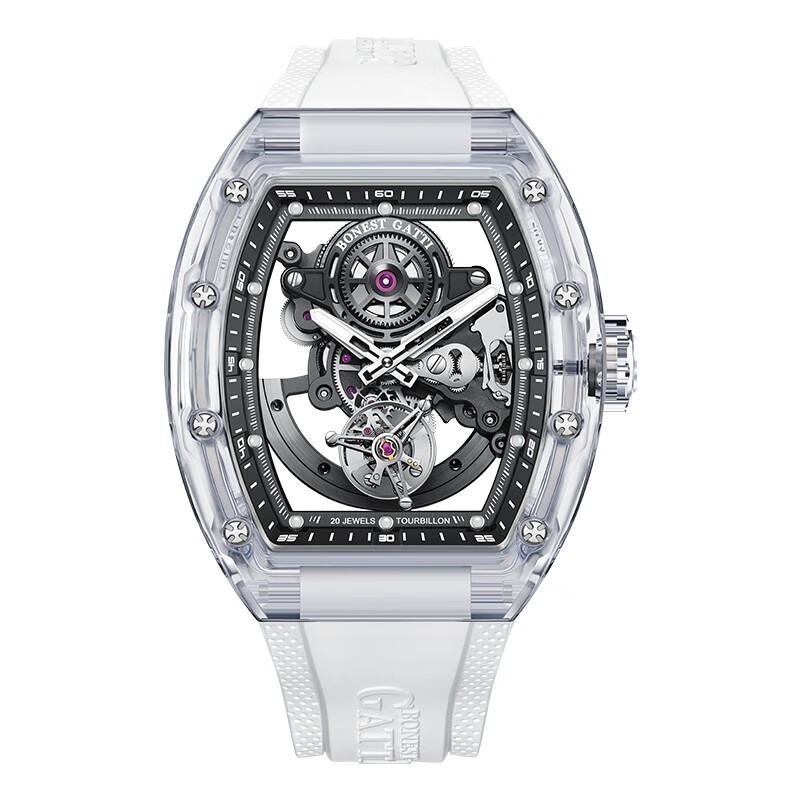 BONEST GATTI Men Tourbillon Watch Tonneau Automatic Mechanical Acrylic Case