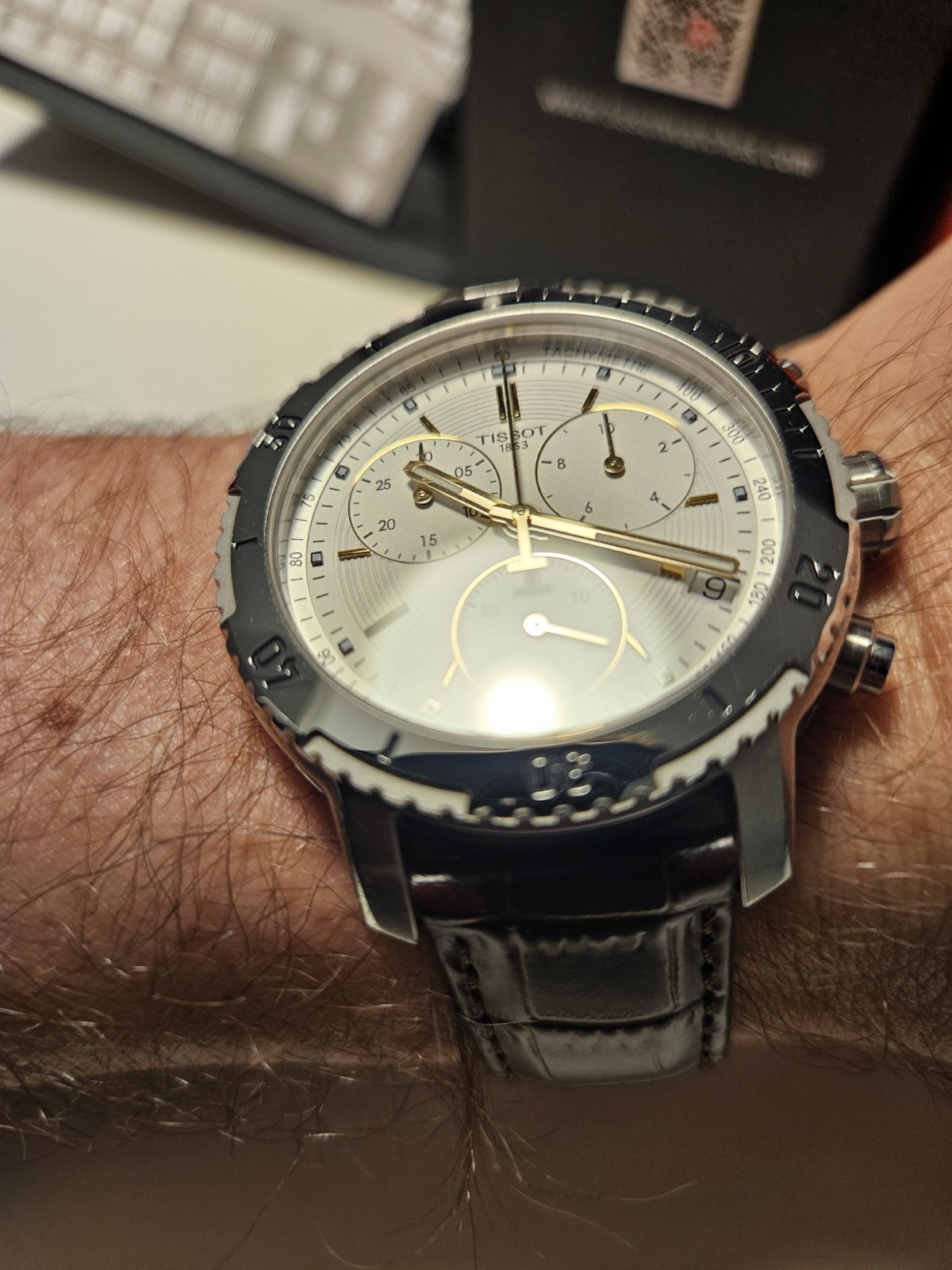 Tissot PRC 200 Chronograph Silver Dial Brown Leather Strap T067417A full Set