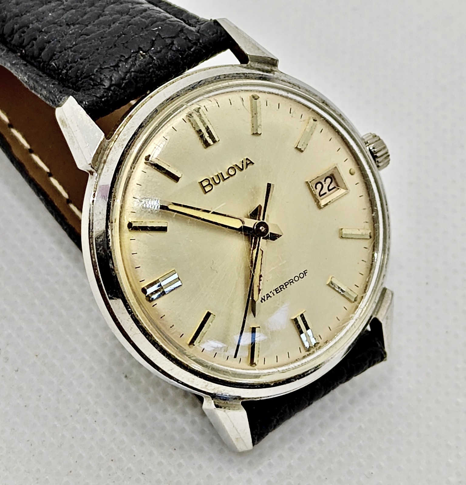 Mens Stainless Bulova 17j 1968 Date King Vintage M6 Antique Runs Deco Mechanical