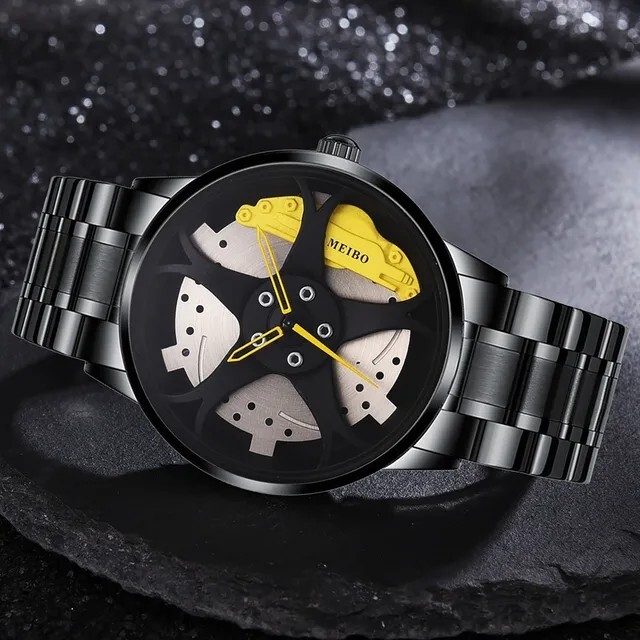 Fashion Sport Watch Car Wheel Rim Stainless Steel Waterproof Wrist Watches Men Z