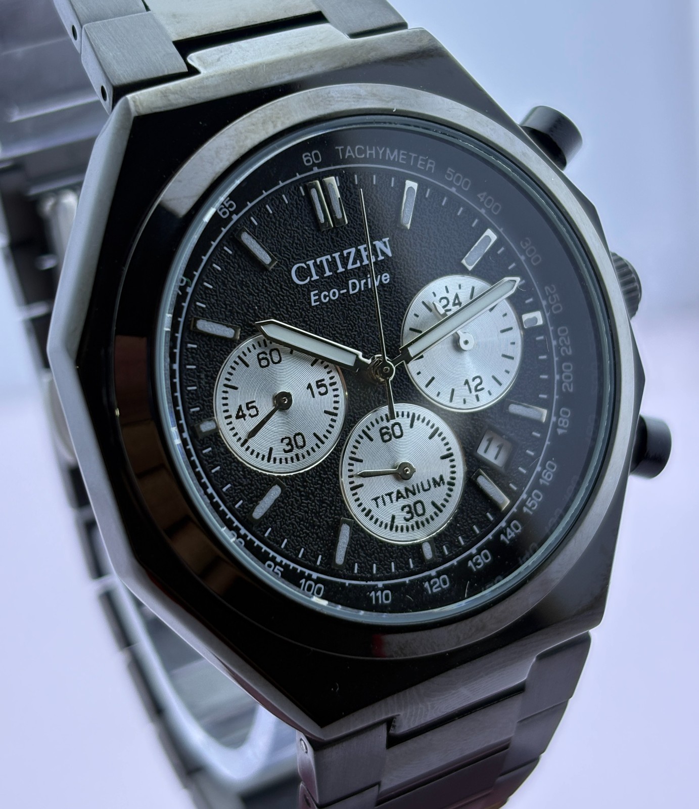 Refurbished Citizen Eco-Drive Chrono Quartz Black Dial Sub-Sec/Date Wristwatch
