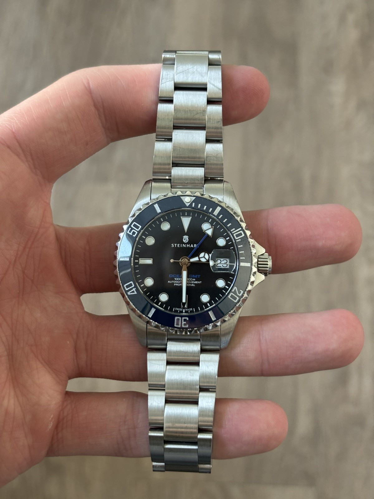 Steinhart Ocean One 39 GMT w/ blue dial BOX AND PAPERS