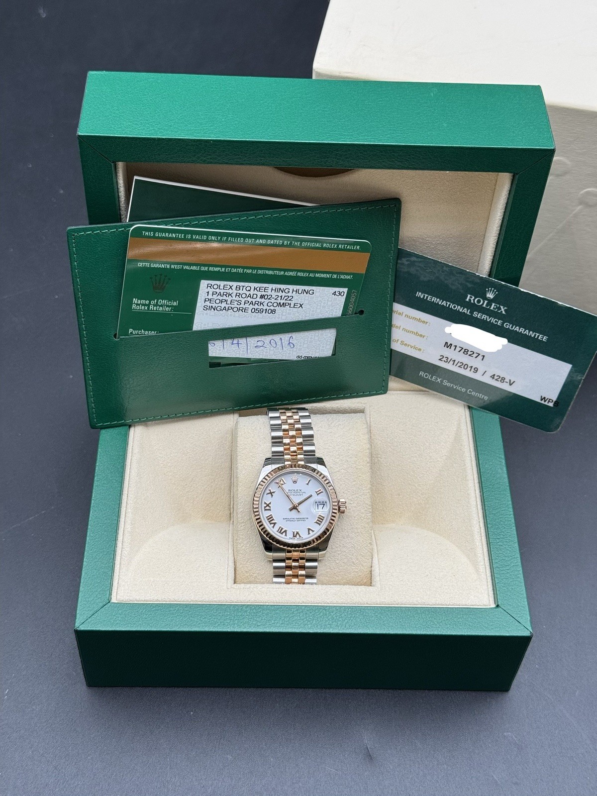 2016 Rolex Datejust 178271 White Roman TT 18k Rose Jubilee Full Set 31mm