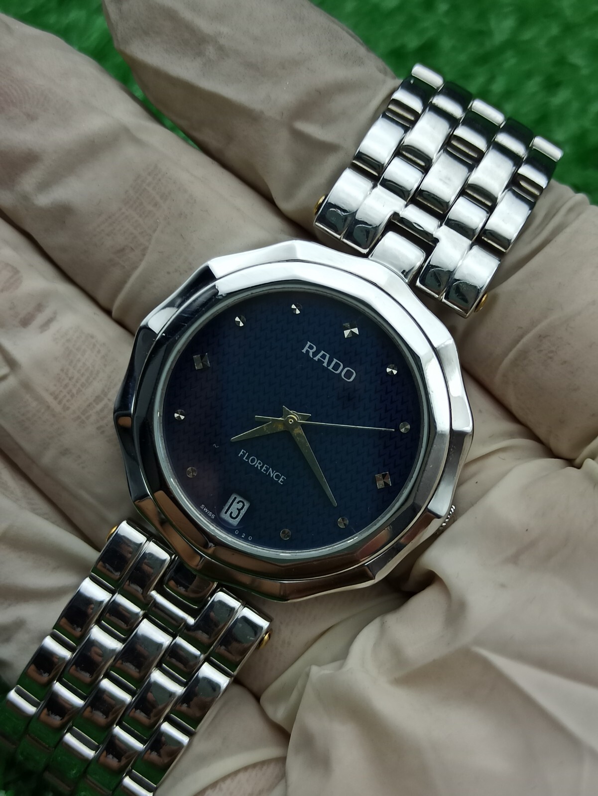 FULL SET VINTAGE RADO FLORENCE BLUE WATCH SWISS MADE 80s MEN & RARE & CLASSIC