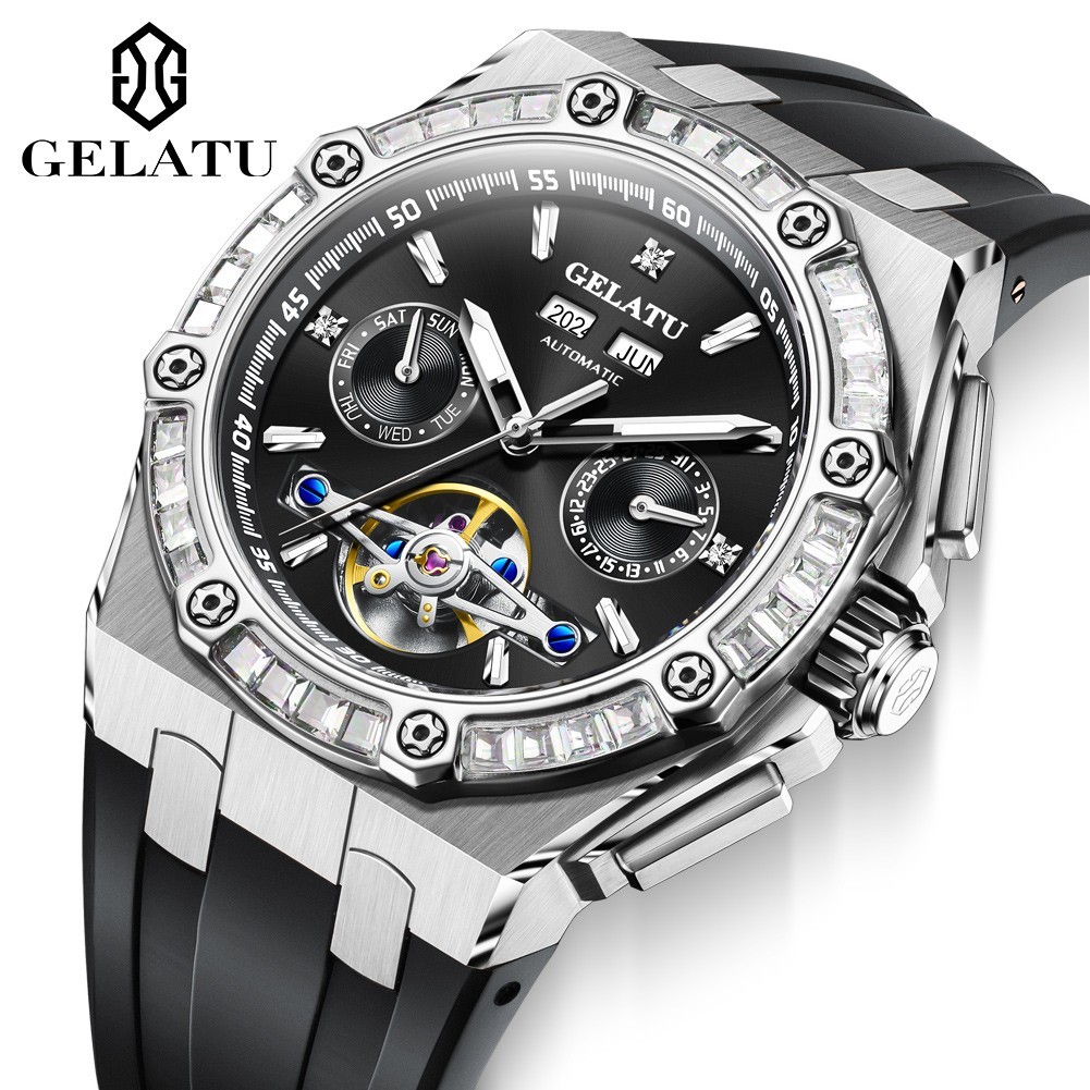 GELATU Automatic Mechanical Men’s Watch, Luminous, Waterproof, Complete Calendar