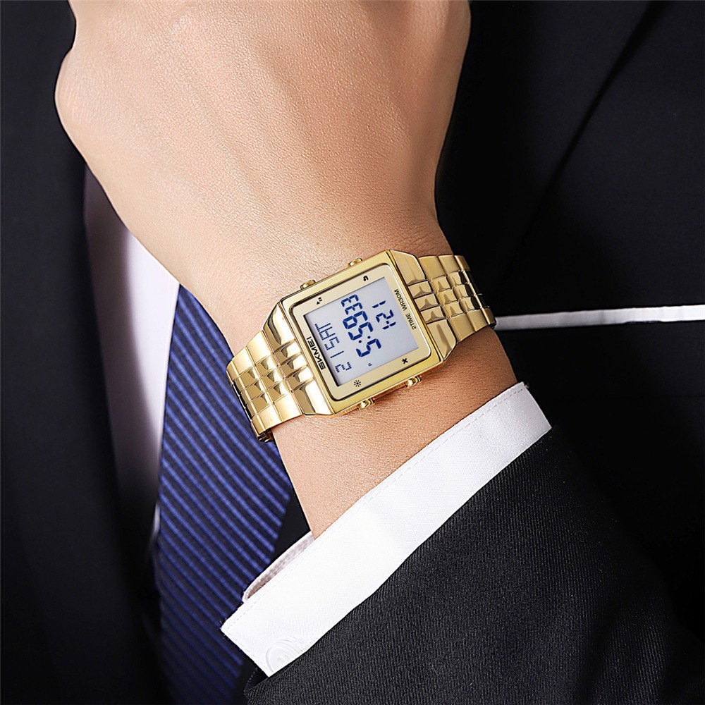 SKMEI Men Rectangle Watch Digital LED Wristwatch Steel Electronic Sport Watches