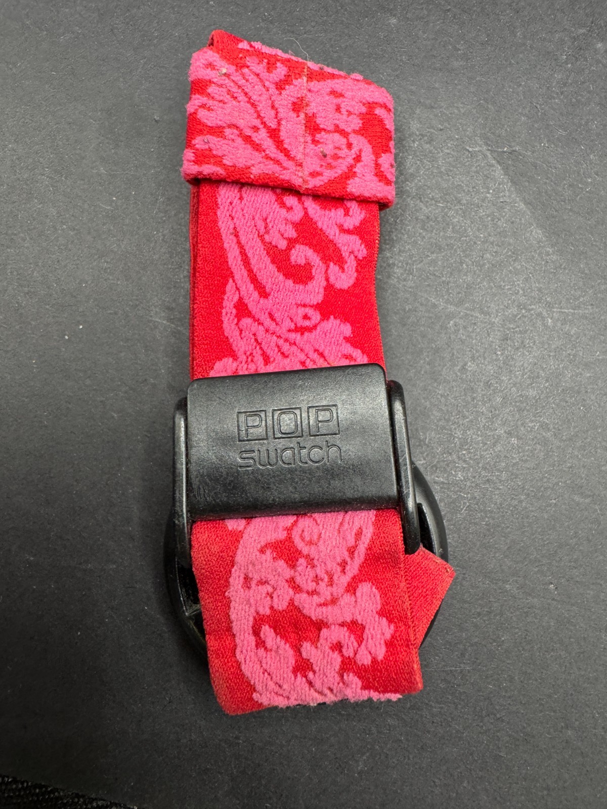 1990 Swatch Pop Shangri Watch Red Pink Velvet Polka Dots One Piece Strap