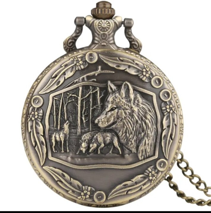 Wolf Pocket Watch NEW Bronze Metal Wolves Wild Nature Outdoors Gift