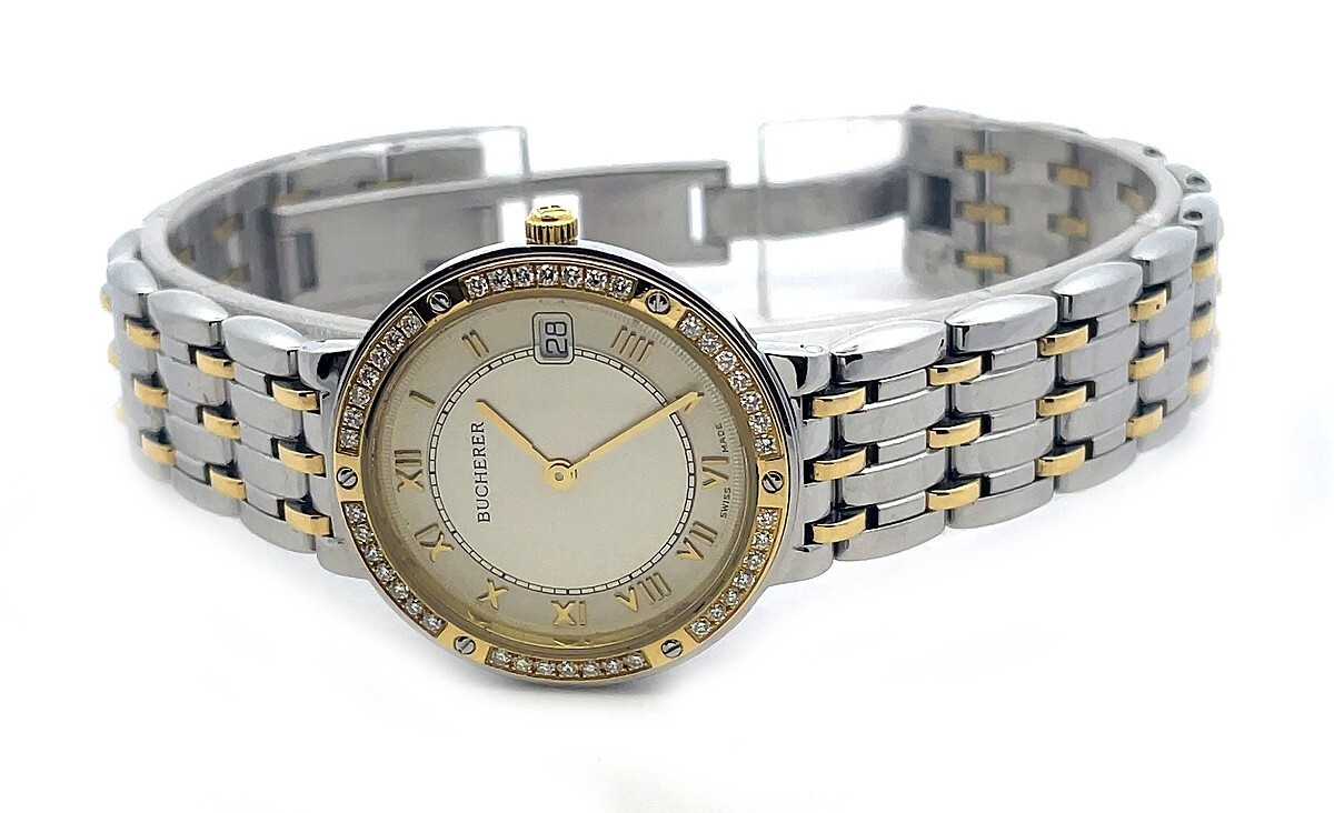 BUCHERER JUBILE STAINLESS STEEL 18K GOLD QUARTZ DIAMOND WOMEN’S WATCH