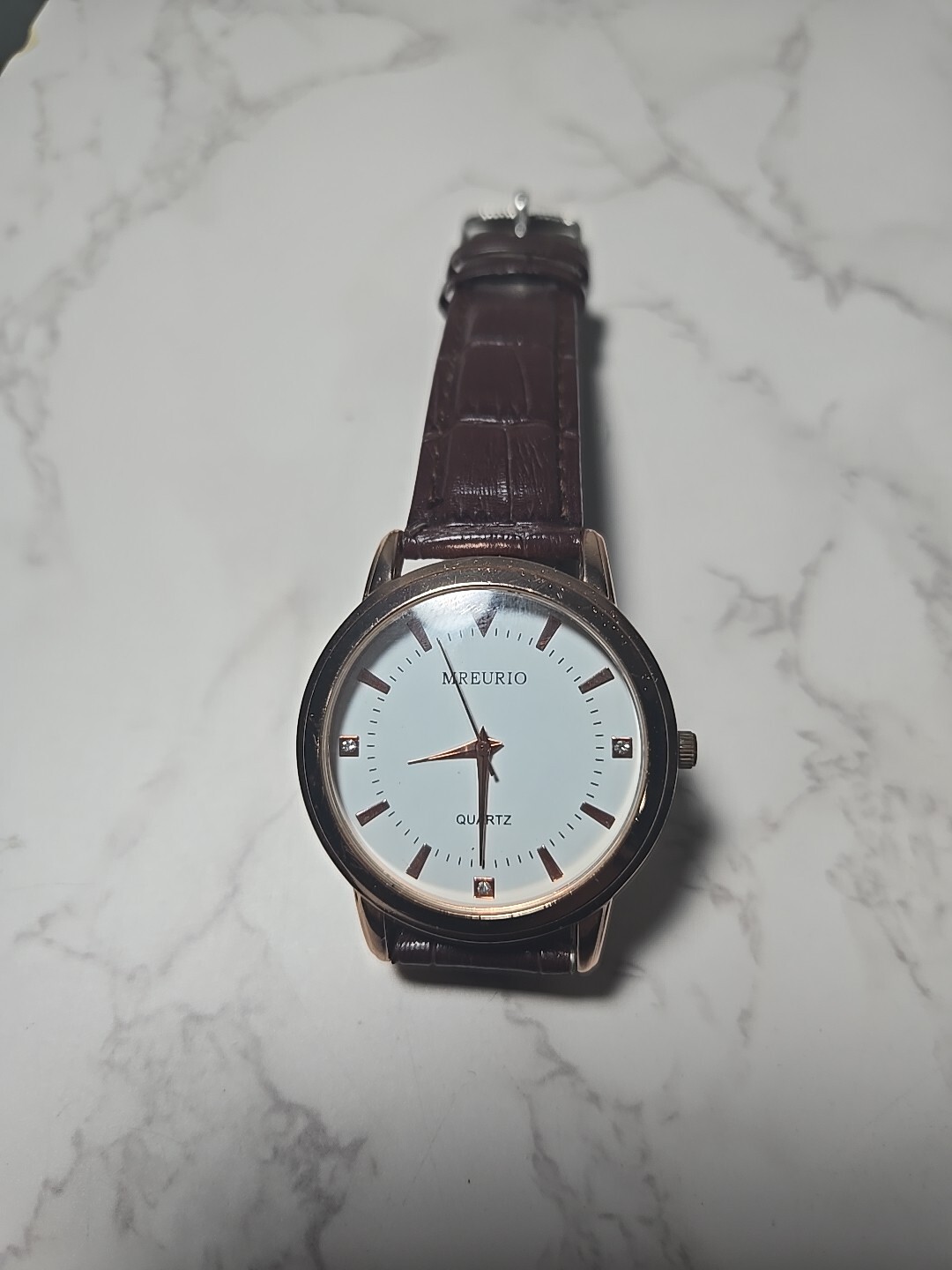 MREURIO Quartz Brown Leather Men’s Watch EET8599 G-RG New Battery Great Shape