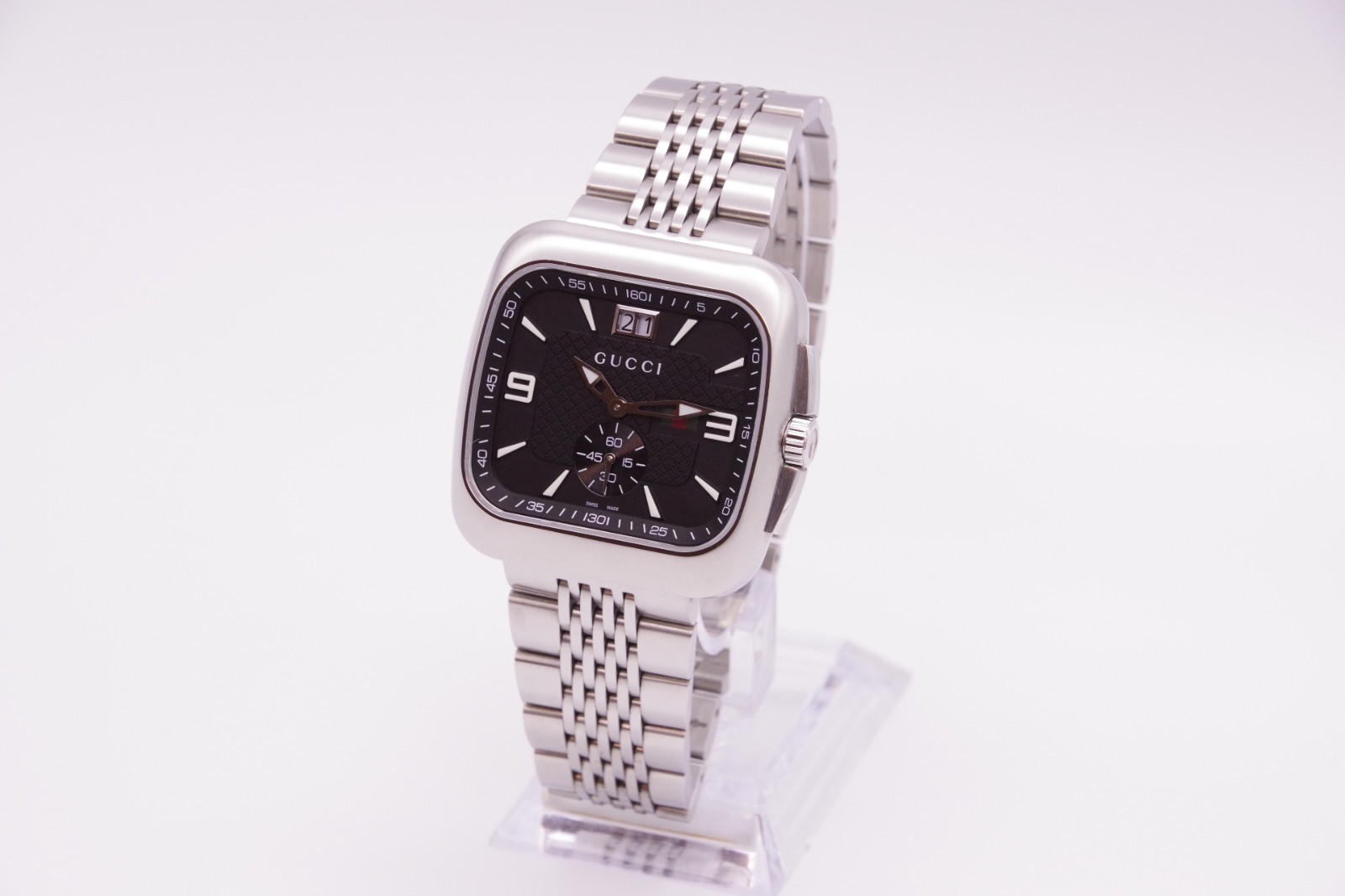 🎦New Batt [MINT w/Box] GUCCI Coupe 131.3 Black Dial Small Second Qz Men’s JAPAN