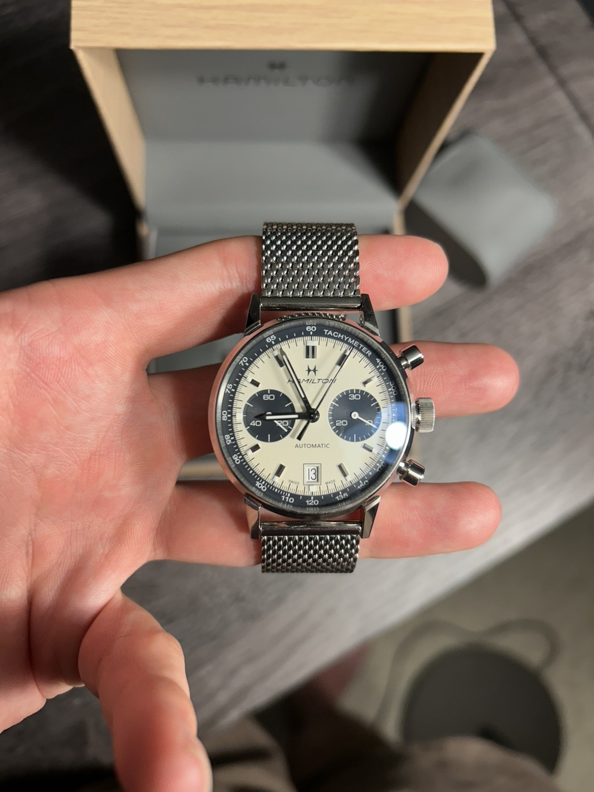 Hamilton Intra-matic Automatic Chronograph Watch 40mm Panda Mesh strap