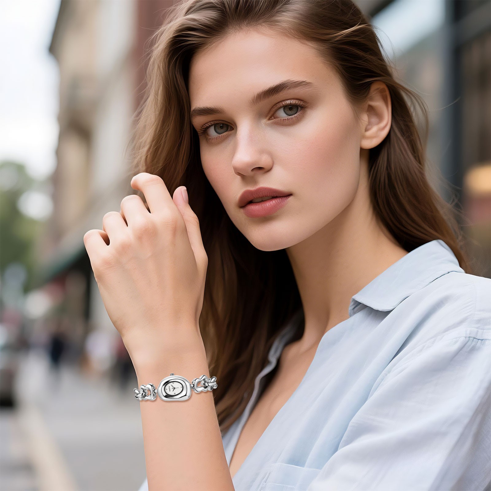 Women’s Elegant Irregular Case Chain Band Bracelet Wrist Watch for Dress Formal
