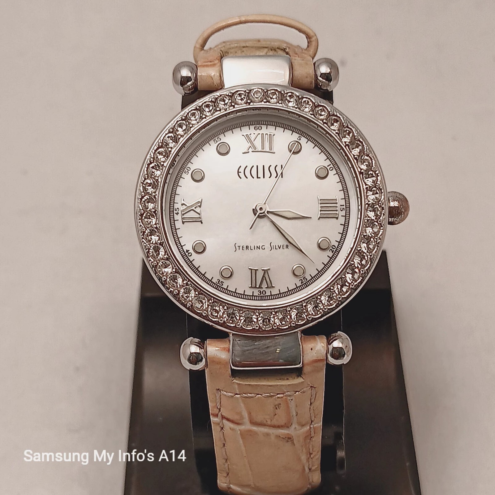 ECCLISSI Ladies Sterling Silver Quartz Movement Swarovski Bezel Leather Watch