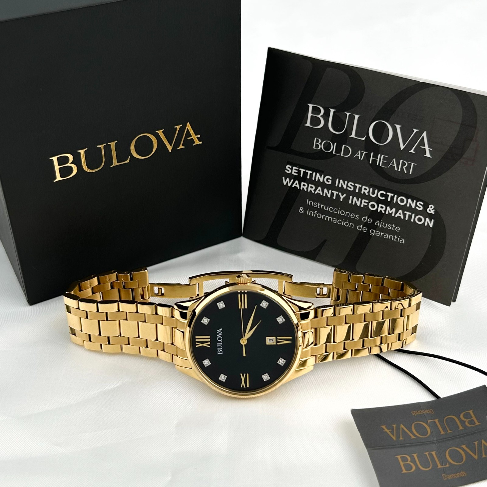 Bulova 97D108 Classic Diamond Black Dial Gold-Tone Bracelet Men’sQuartz Watch