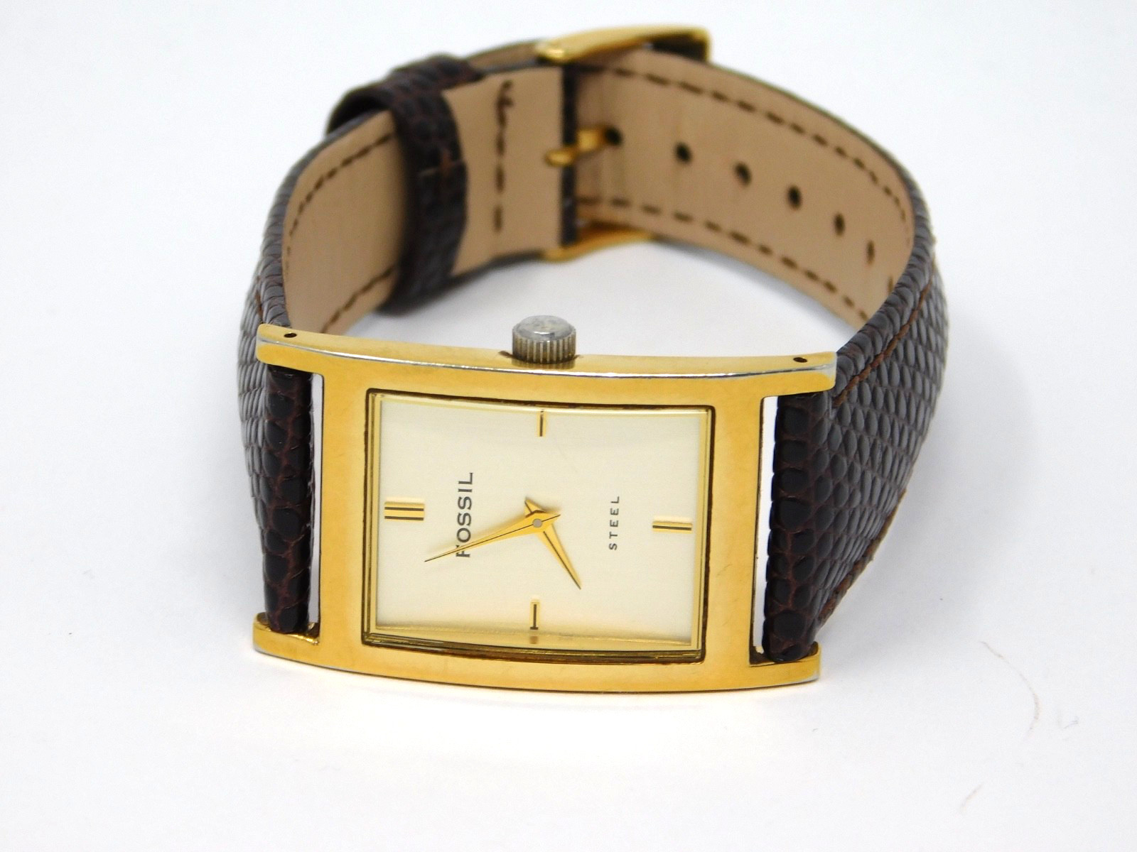 Fossil FS2756 Arkitekt Watch Tank Gold Tone Leather Band 30M Water Resistant