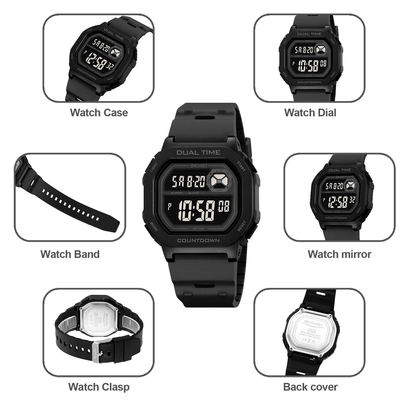 EL TPU Band Chrono Octagonal Waterproof, SKMEI 2543 Men’s Fashion Timepiece