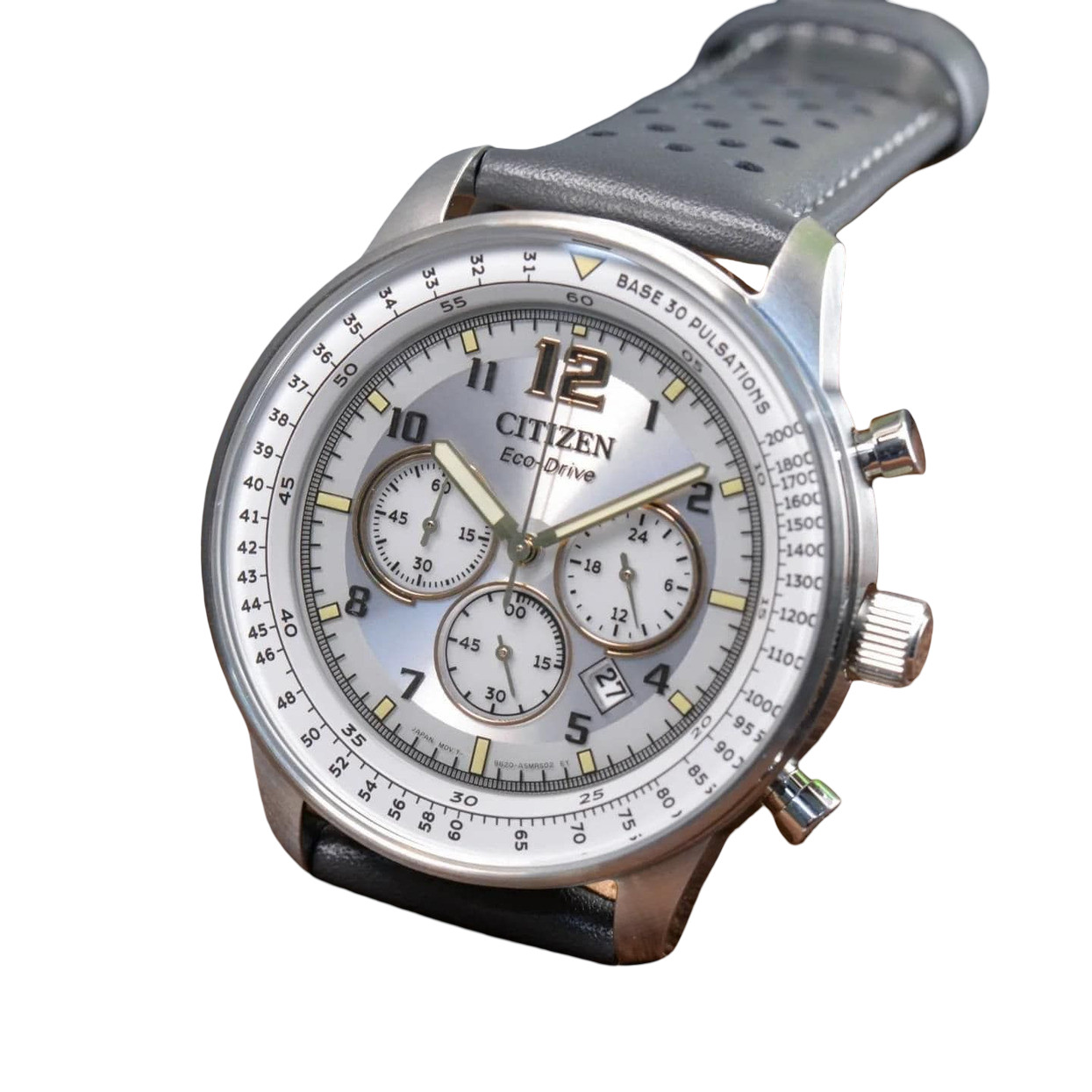 Citizen Gray Dial Chronograph Date Indicator CA4500-24H Leather Band Men’s Watch