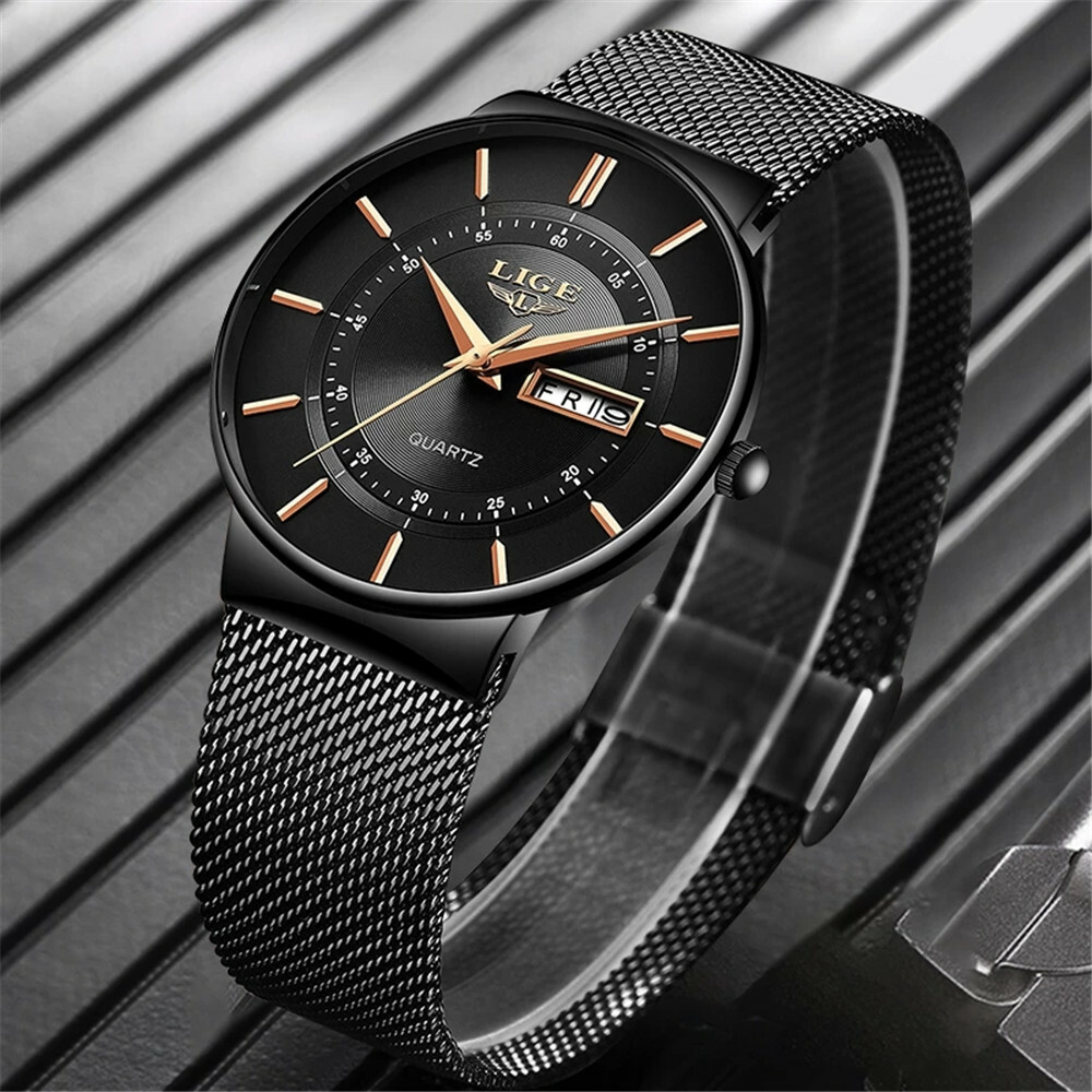 LIGE Men Quartz Watch Casual Steel Wristwatch Male Calendar Date Sport Watches