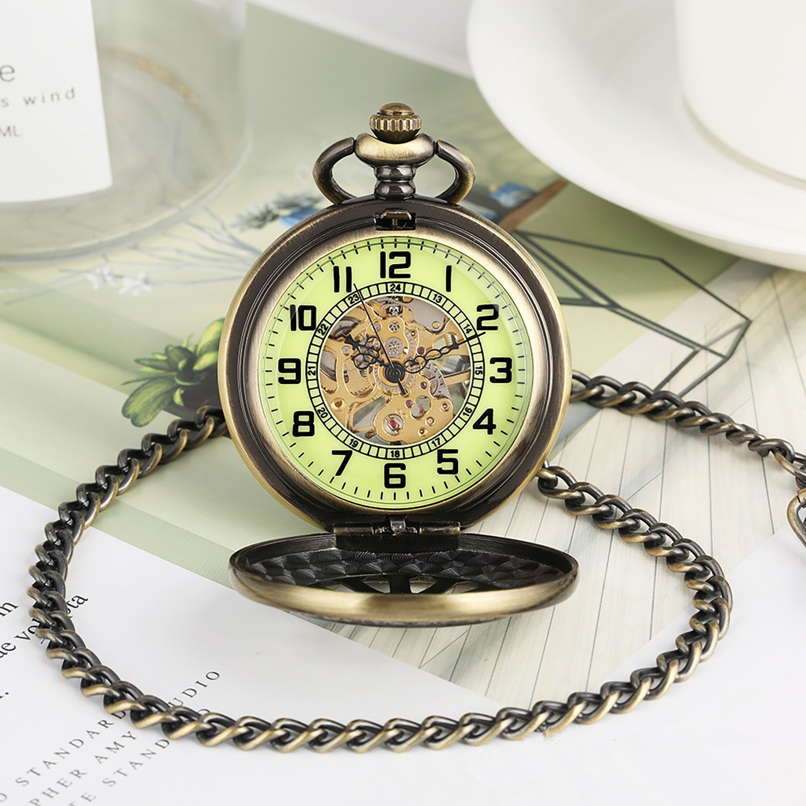 Vintage Mechanical Alloy Skeleton Roman Numeral Double Half Hunter Pocket Watch