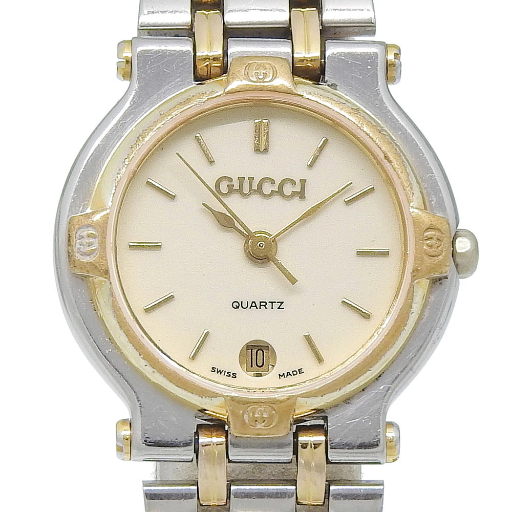 Gucci 9000L stainless steel gold plated quartz analog ivory dial ladies used B r