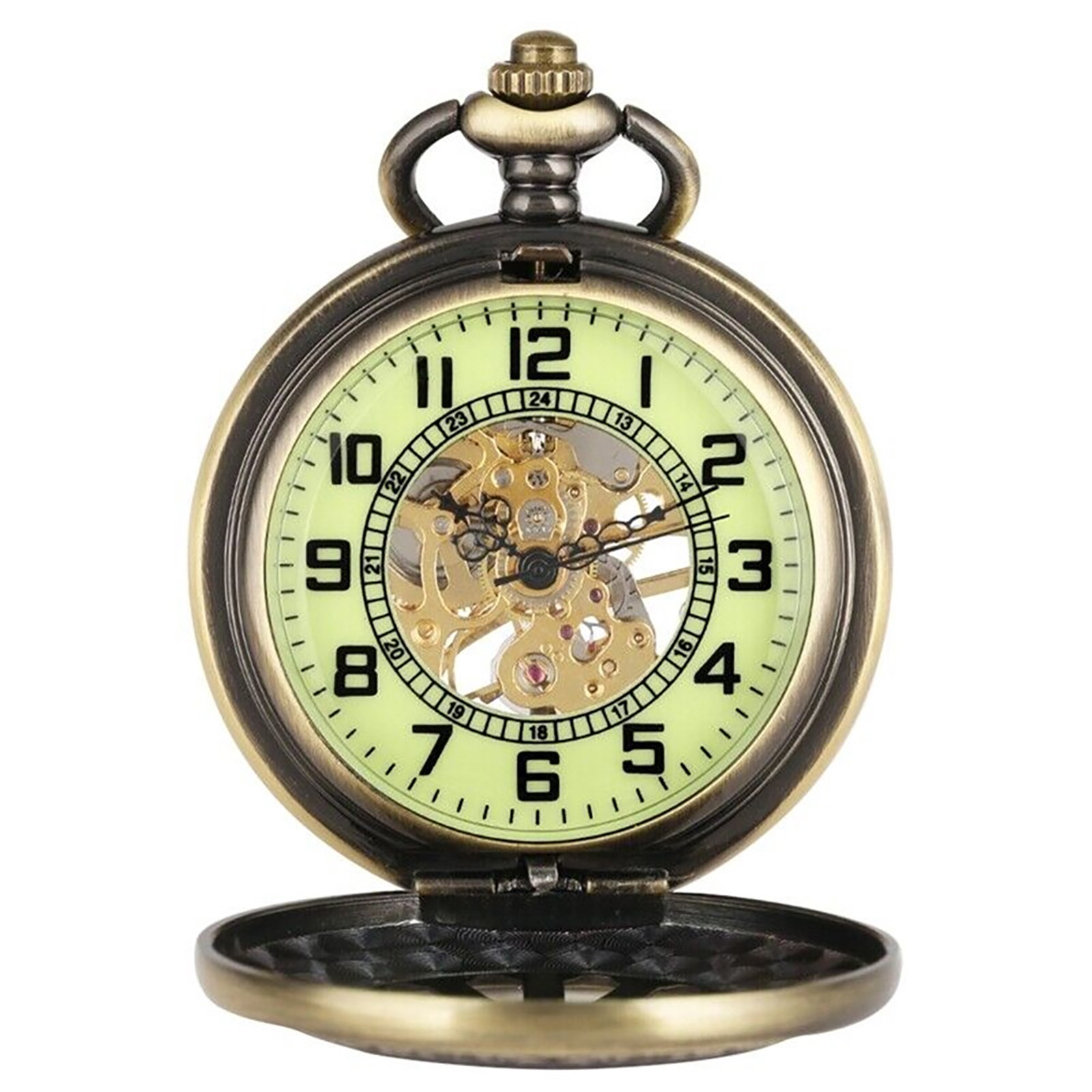 Vintage Mechanical Alloy Skeleton Roman Numeral Double Half Hunter Pocket Watch