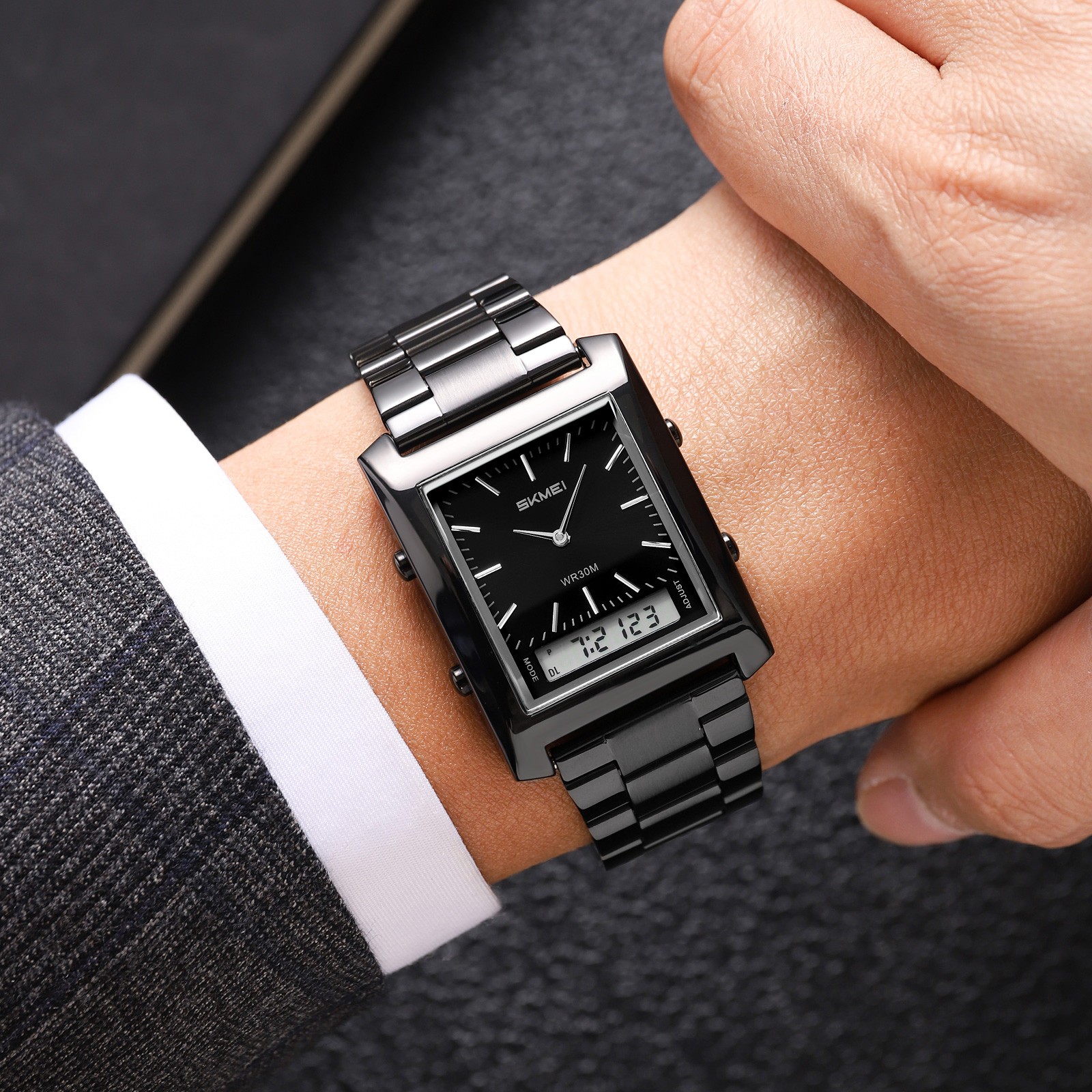 SKMEI Men Electronic Watch Rectangle Wristwatch Male Steel Digital Sport Watches