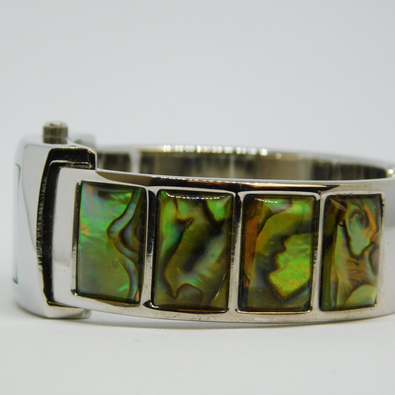 Mother of Pearl Inlay Cuff Bracelet Quartz Women’s Watch Sz. 6″ New Battery