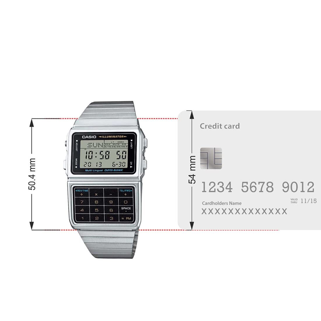 Casio Silver Tone 25 Memory Calculator Databank Watch DBC-611-1DF