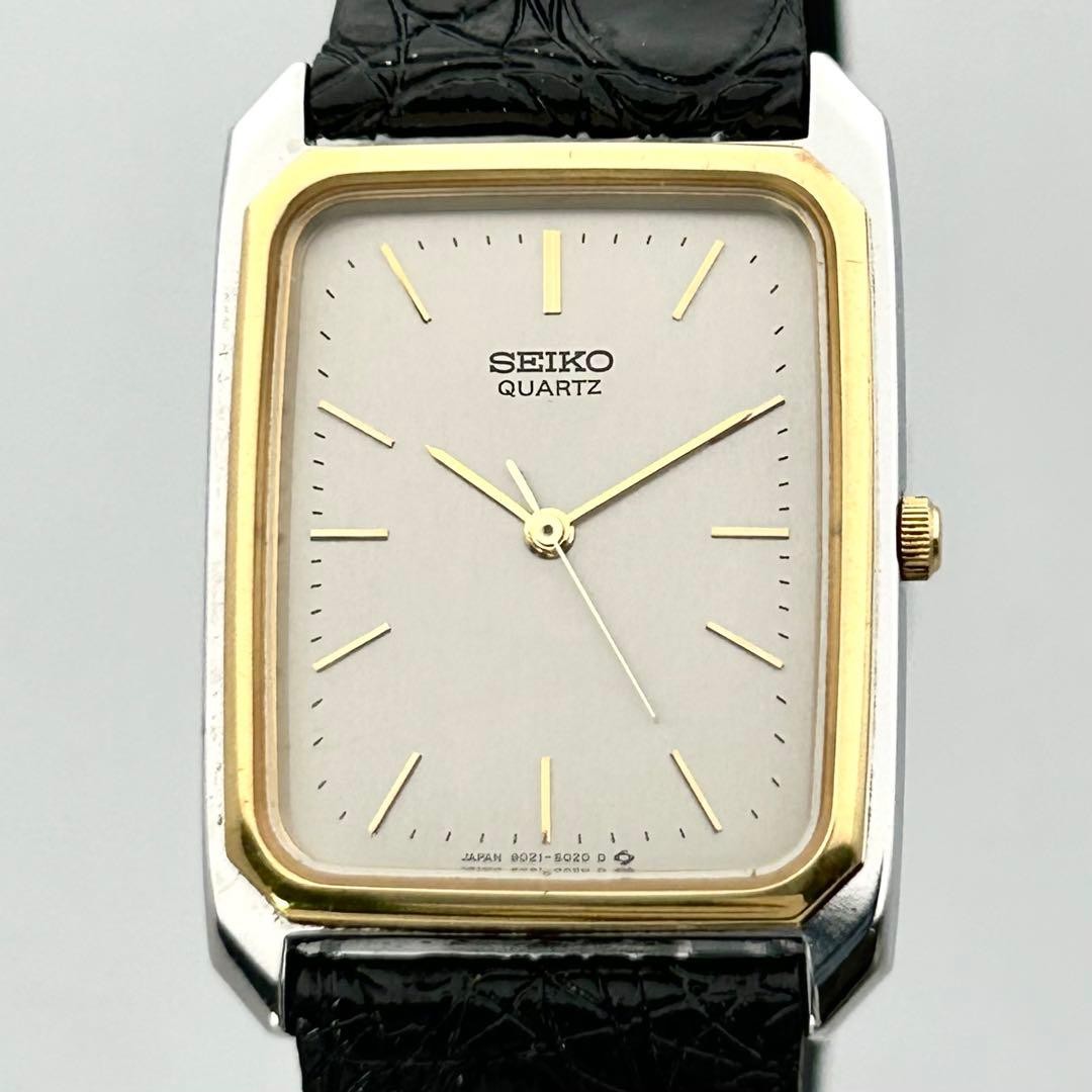 Seiko Quartz 9021-5010 Rectangular Gold Watch Japan Working 0715472