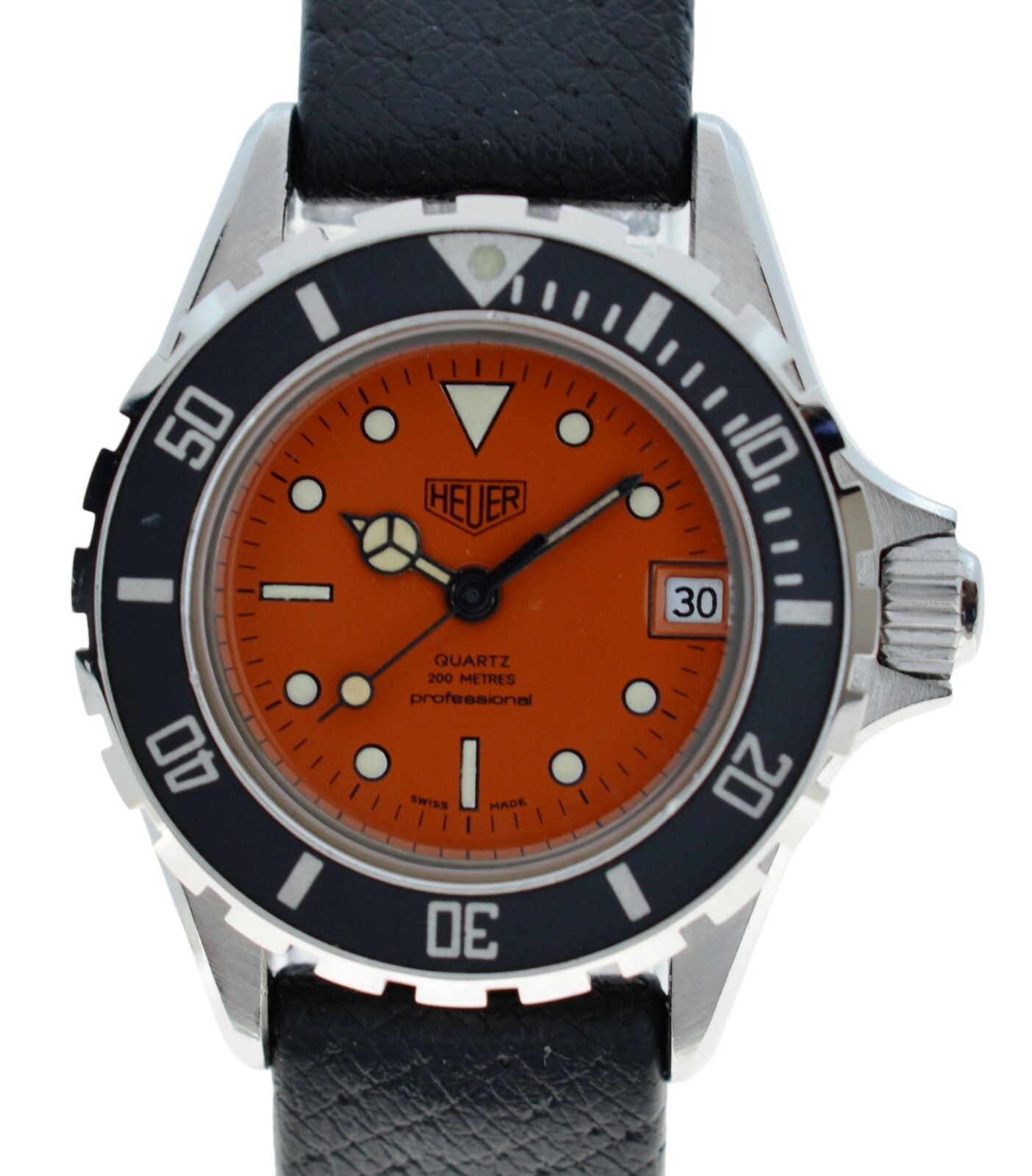 RARE 28mm Heuer (Pre-Tag) 980.011 Professional 1000 Orange Watch Original Strap!