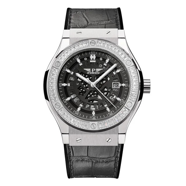 PINDU Design 6537 Men’s Automatic Mechanical Moonphase Leather Watch Waterproof