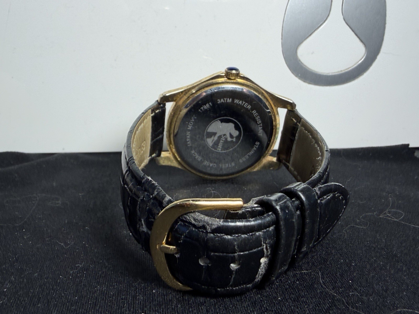 Stauer Timemaster Watch-DATE BLACK LEATHEER BAND