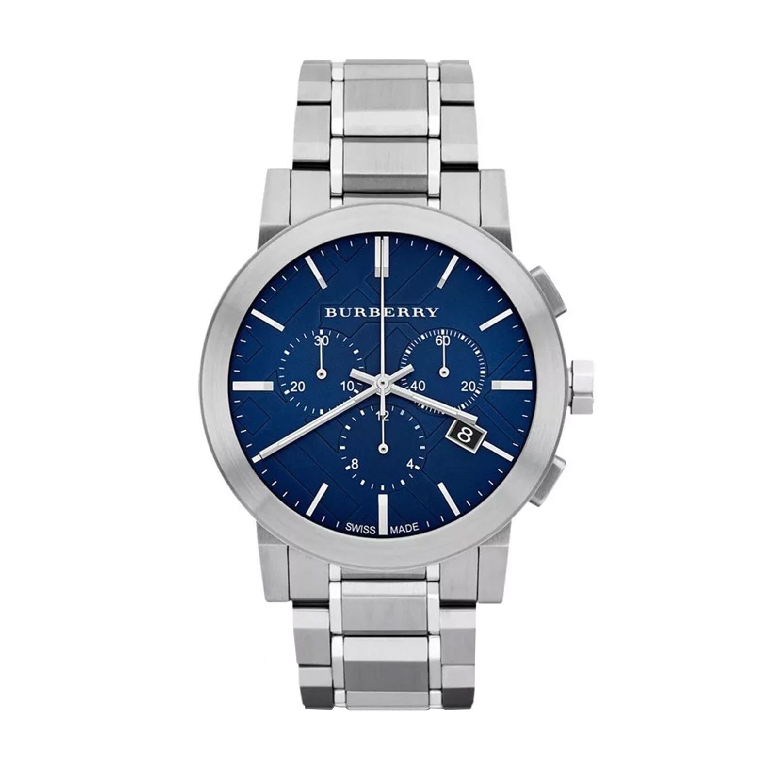 Burberry The City BU9363 42mm Blue Check Stamped Dial Quartz Chrono Mens Watch