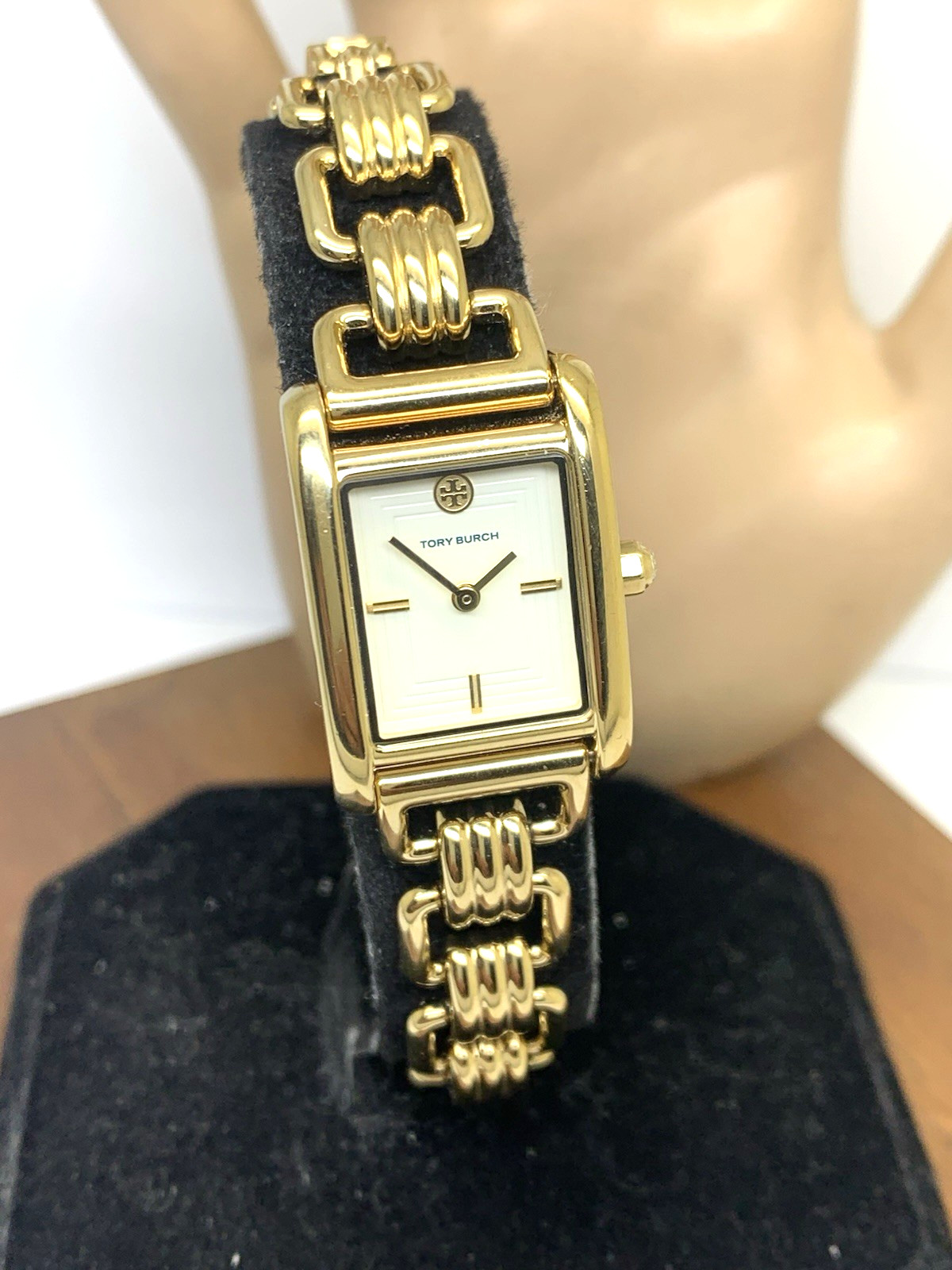Tory Burch Womens Watch TBW1067 Quartz Cream Dial Gold Stainless Steel Tank 19mm