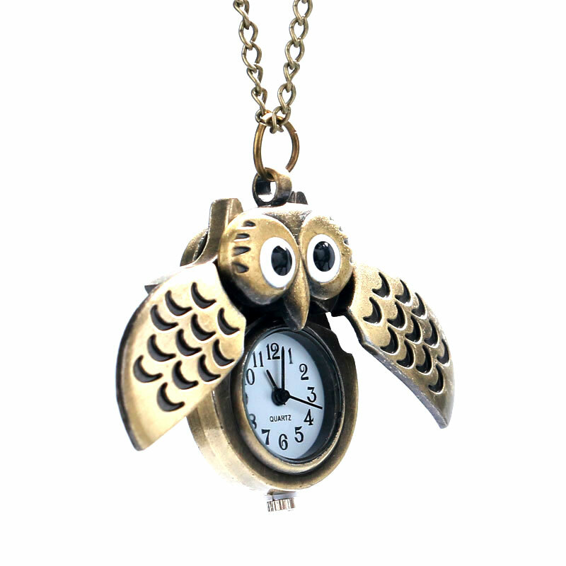 Pocket Watch Necklace Gift Silver Night Owl Arabic Numerals Dial Modern Fashion
