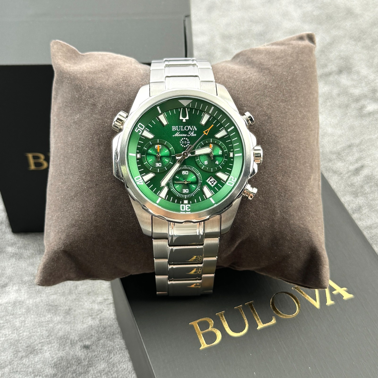 Bulova Men’s Marine Star Green Dial Chronograph Watch 96B396 43mm