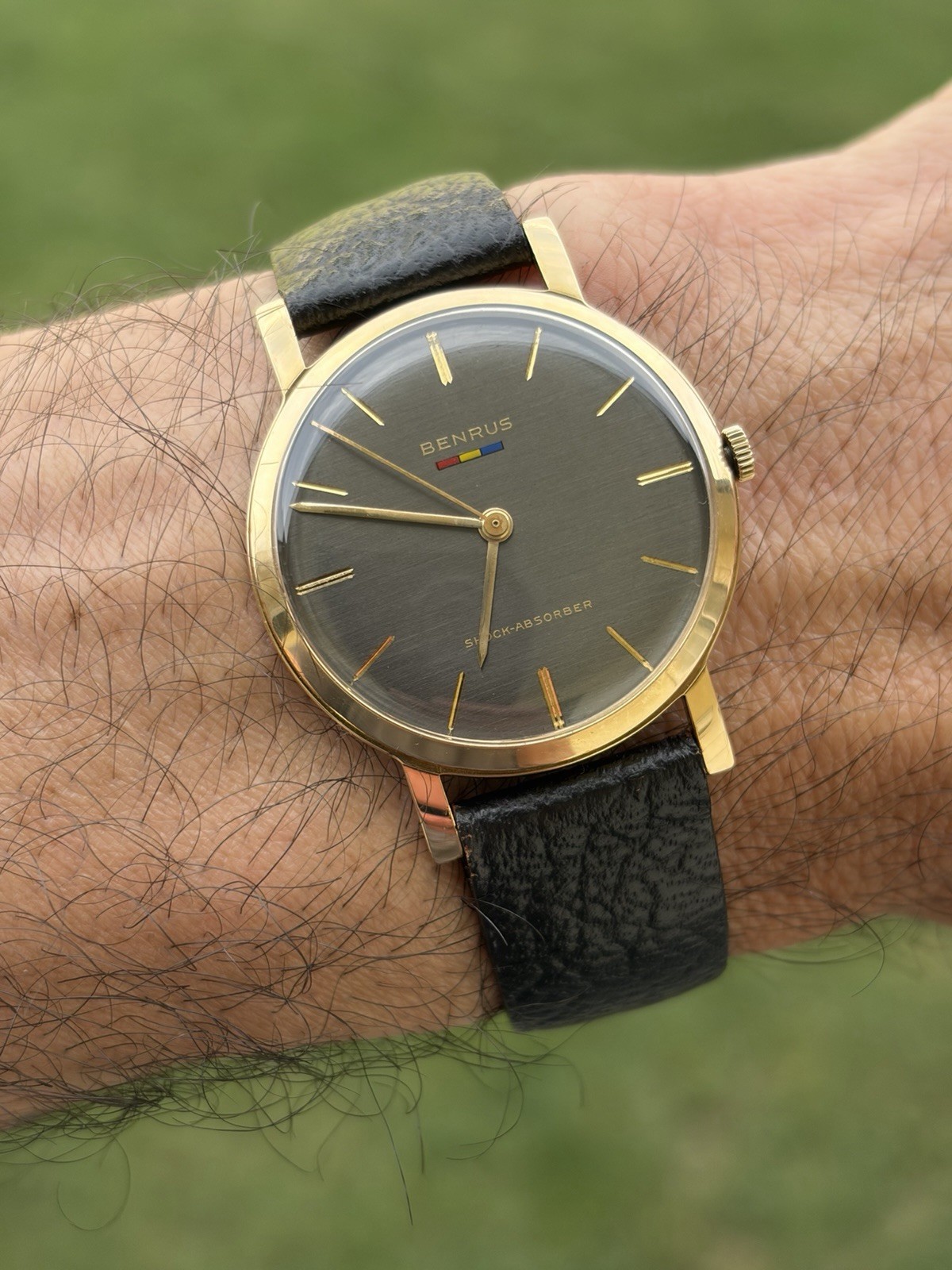 Benrus Shock-Absorber Shock-Resistant Gold Plated Gray Dial Watch