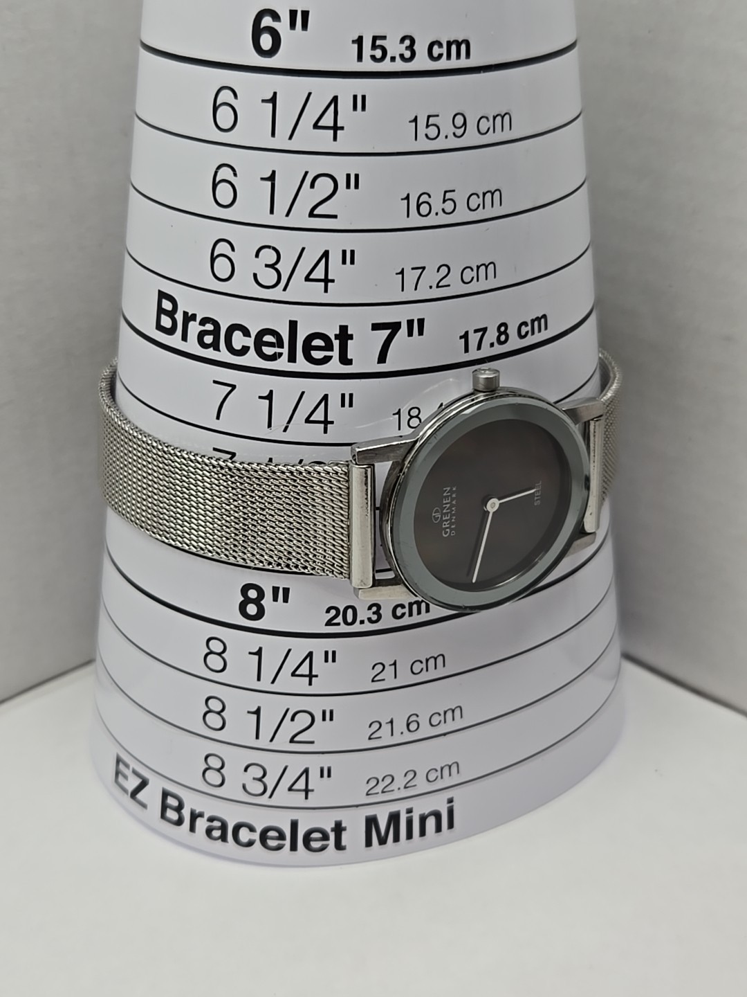 Grenen Denmark Womens Silver Mesh Watch Black Mother Of Pearl Dial New Battery